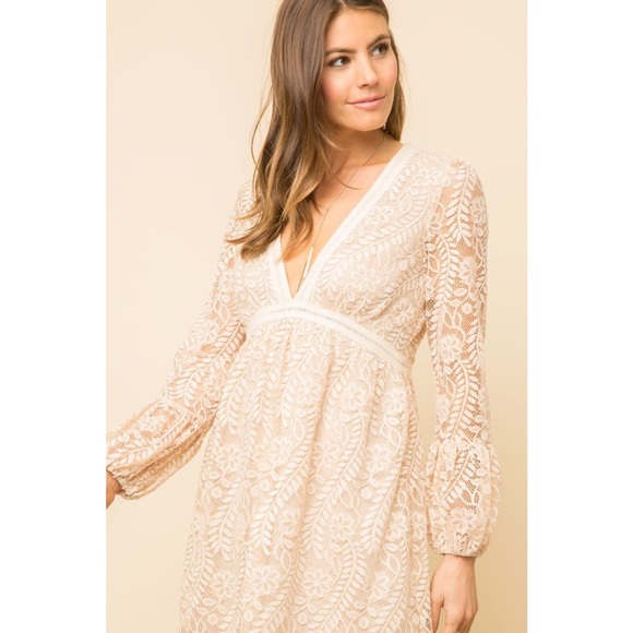 LAST 1! White/Cream Deep V Lace Dress - Picture 3 of 8